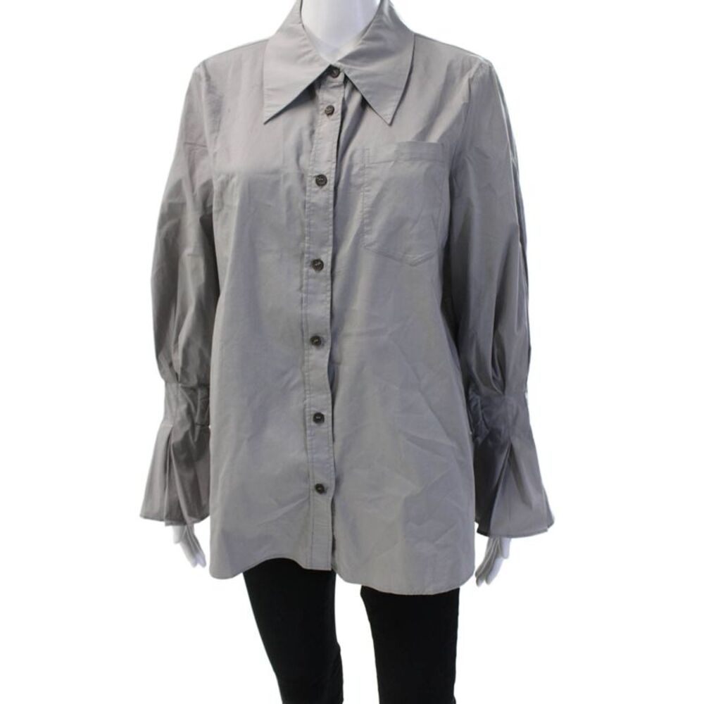 Gentle Herd Womens Collared Long Sleeve Button-Up Blouse Gray Basic Size M